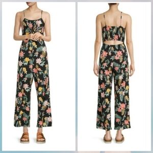 No Boundaries Juniors Tie Front Floral Jumpsuit Size L (11-13) NWT